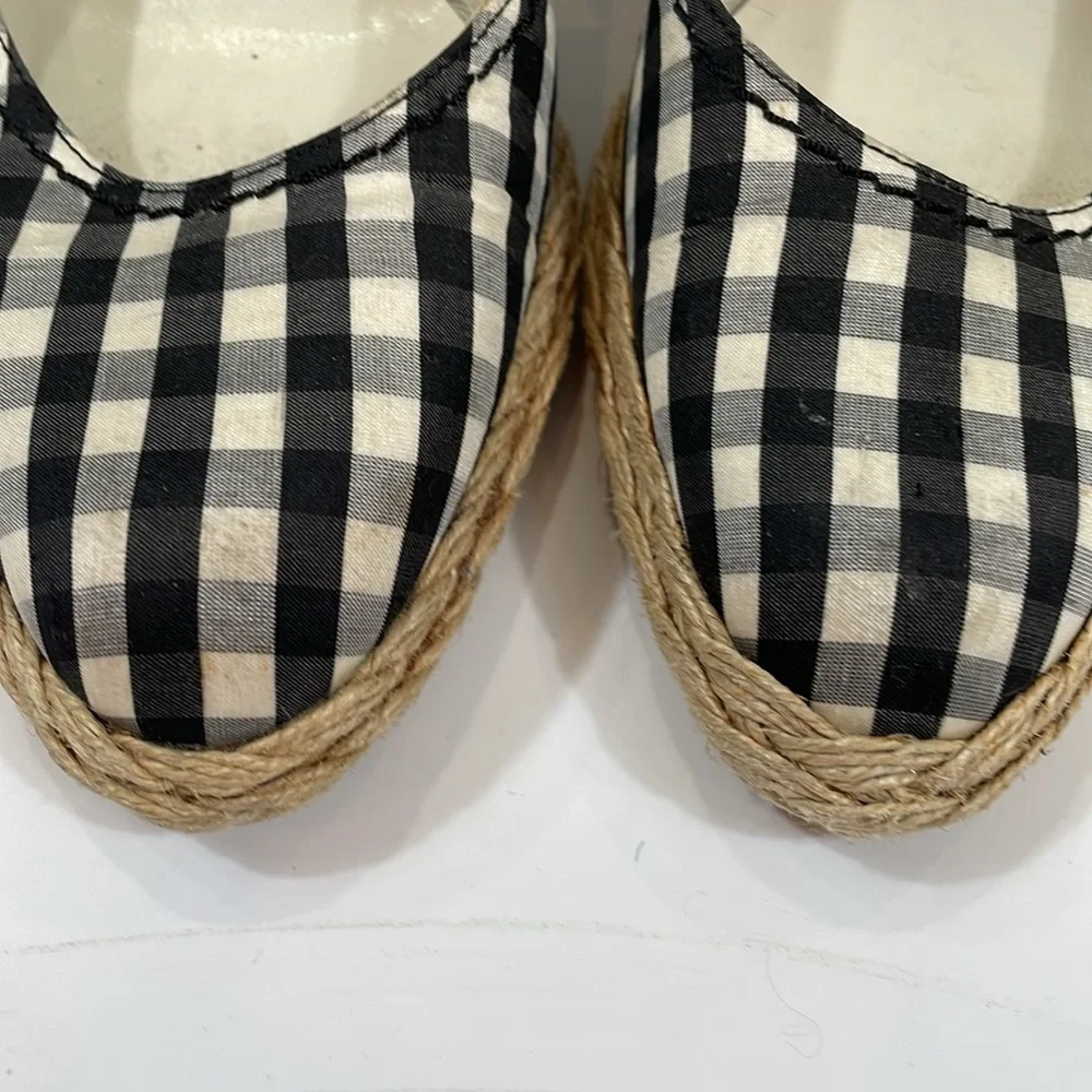 Stuart Weitzman Wedge Espadrille Heels Navy And White Gingham Size 8